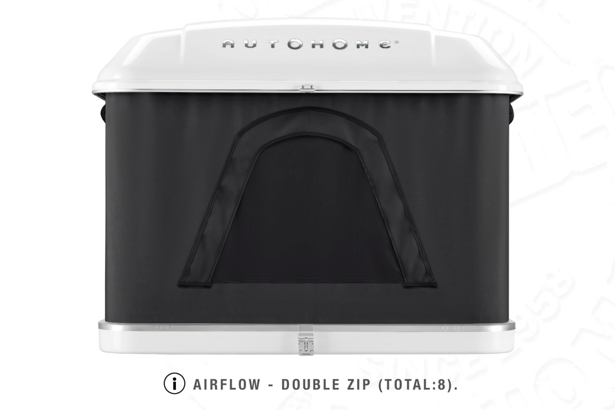 Tenda da tetto AutoHome Airlander Plus, guscio Bianco – ventilazione con doppia zip