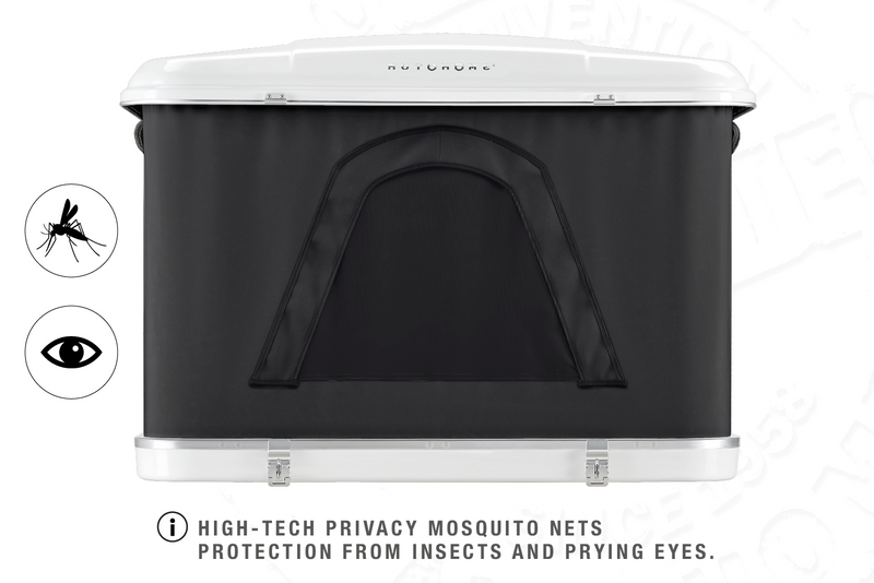 Tenda da tetto AutoHome Airlander Plus, guscio Bianco – zanzariere oscuranti