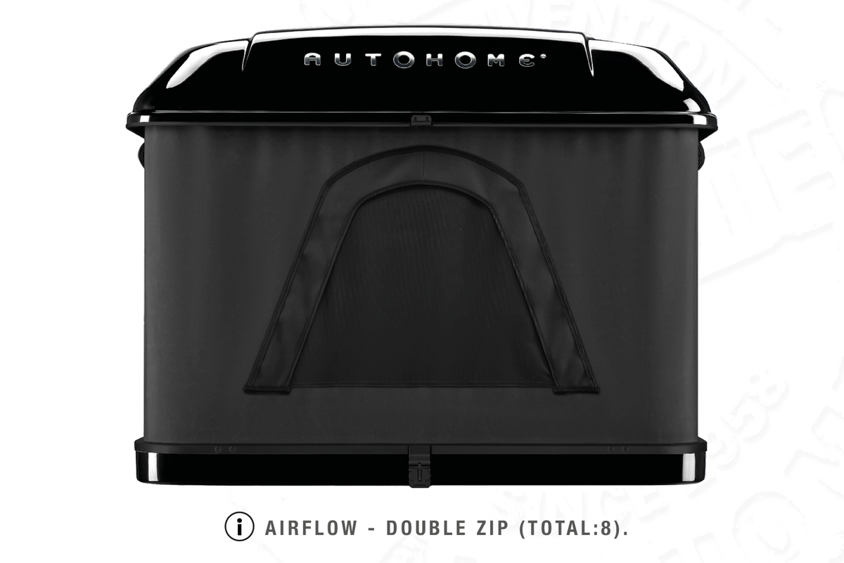 Tenda da tetto AutoHome Airlander Plus, guscio Black Storm – ventilazione con doppia zip