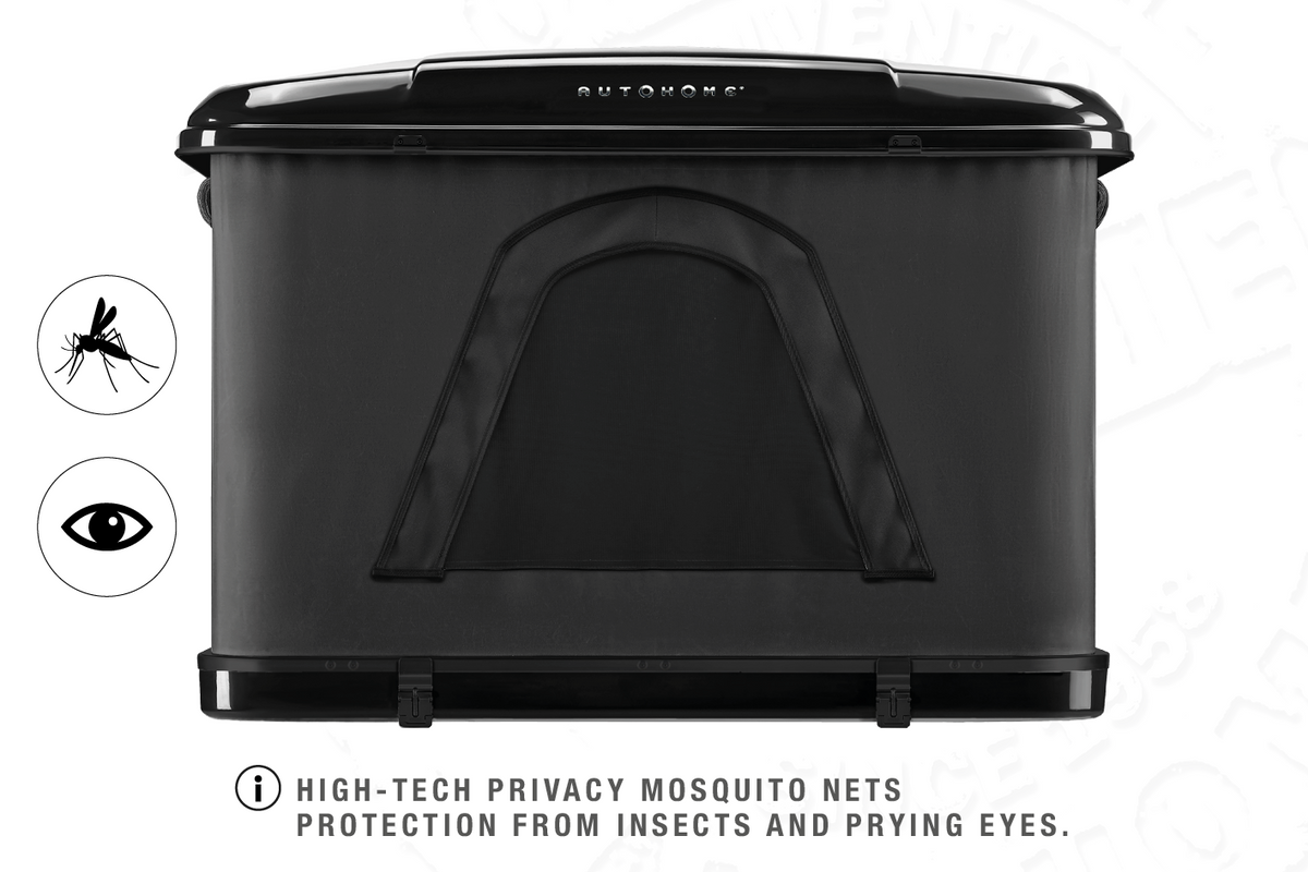 Tenda da tetto AutoHome Airlander Plus, guscio Black Storm – zanzariere oscuranti