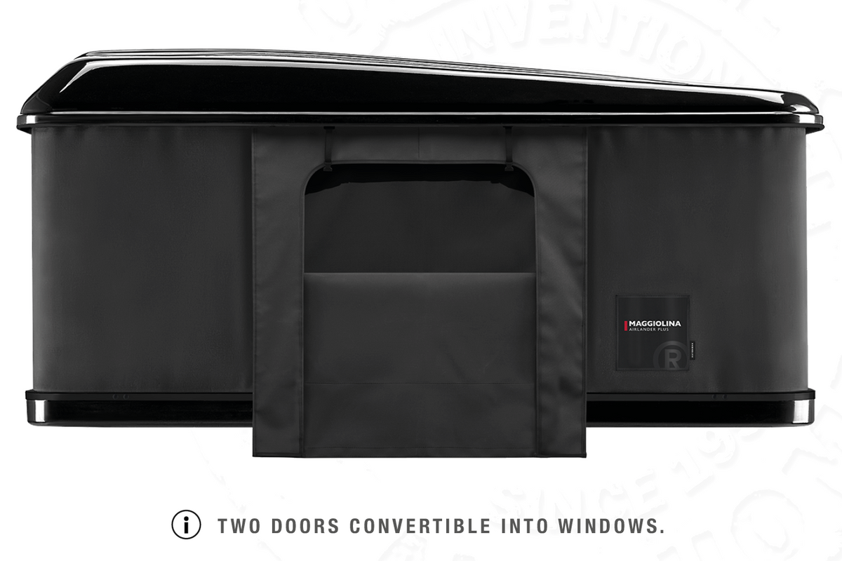 Tenda da tetto AutoHome Airlander Plus, guscio Black Storm – porte trasformabili in finestre