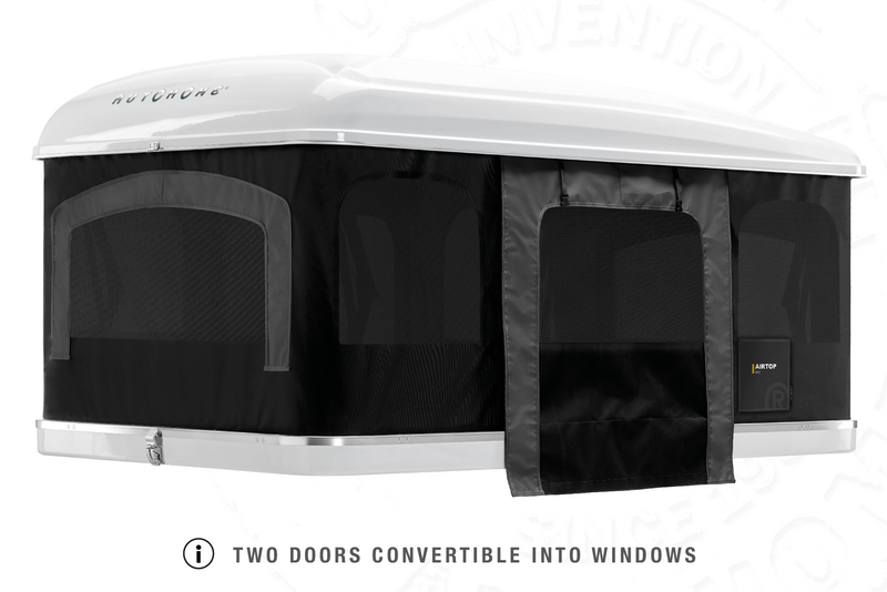 Tenda da tetto AutoHome Airtop 360, guscio Bianco – porte trasformabili in finestre