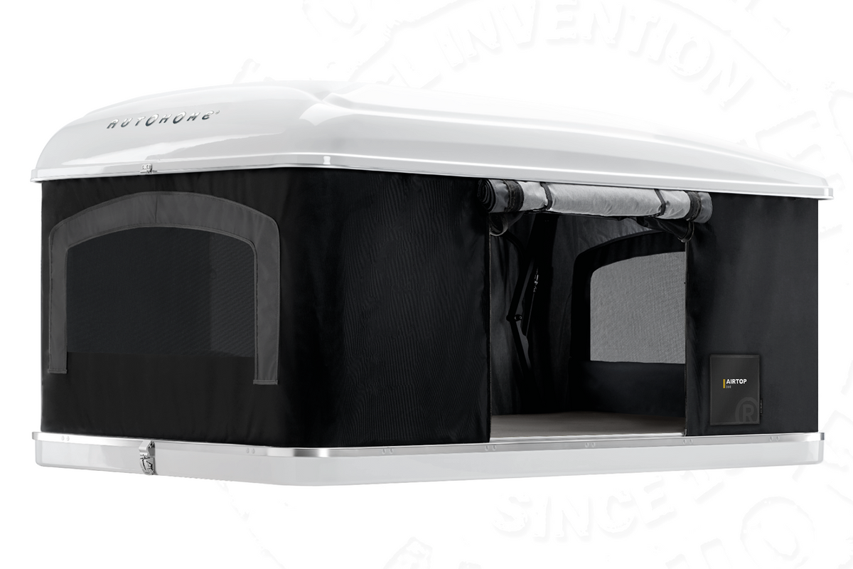 Tenda da tetto AutoHome Airtop 360, guscio Bianco – tenda aperta