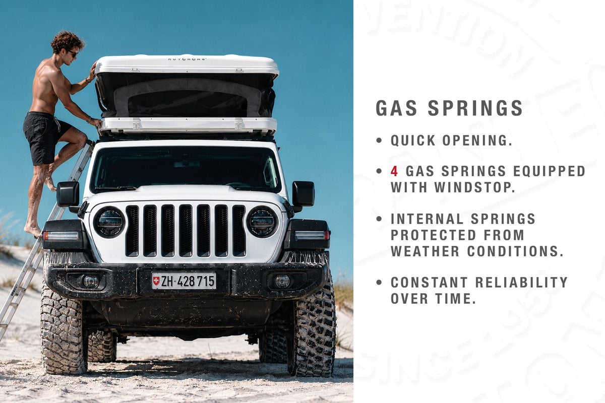 Tenda da tetto AutoHome Airtop 360, guscio Bianco – apertura con 4 molle a gas