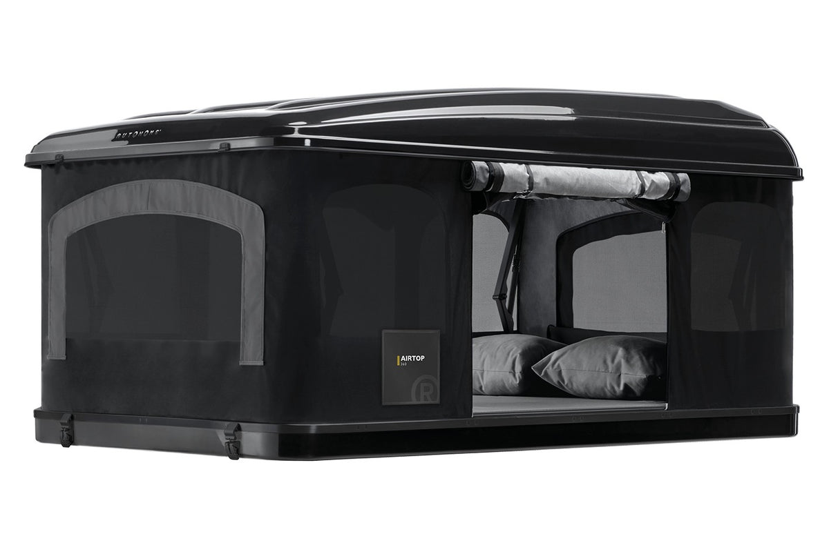 Tenda da tetto AutoHome Airtop 360, guscio Black Storm – tenda aperta