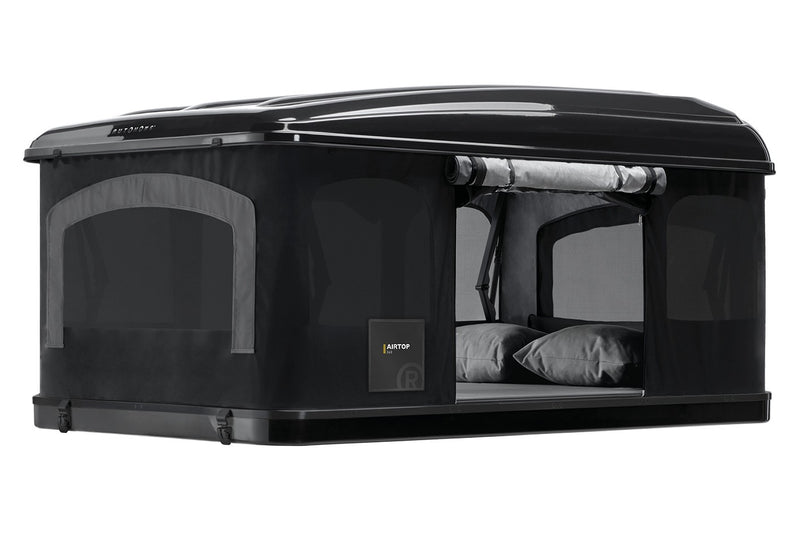 Tenda da tetto AutoHome Airtop 360, guscio Black Storm – tenda aperta