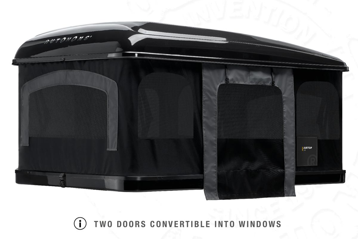 Tenda da tetto AutoHome Airtop 360, guscio Black Storm – porte trasformabili in finestre