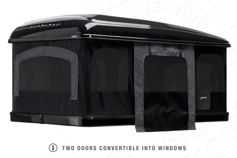 Tenda da tetto AutoHome Airtop 360, guscio Black Storm – porte trasformabili in finestre