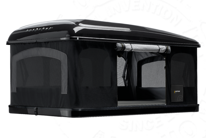 Tenda da tetto AutoHome Airtop 360, guscio Black Storm – tenda aperta