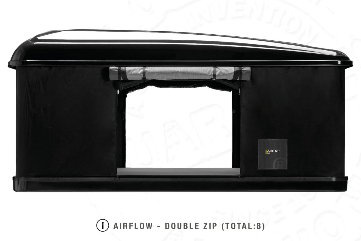 Tenda da tetto AutoHome Airtop 360, guscio Black Storm – ventilazione con doppia zip