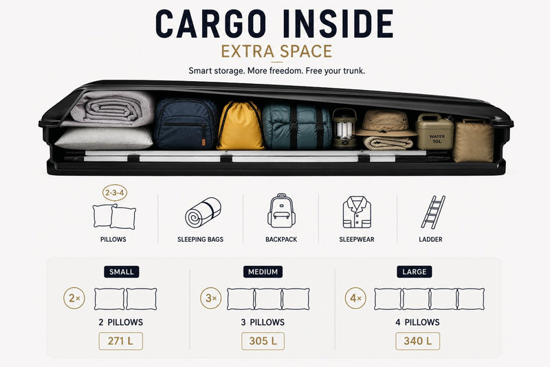 Tenda da tetto AutoHome Airtop 360, guscio Black Storm – capacità di stivaggio nel guscio