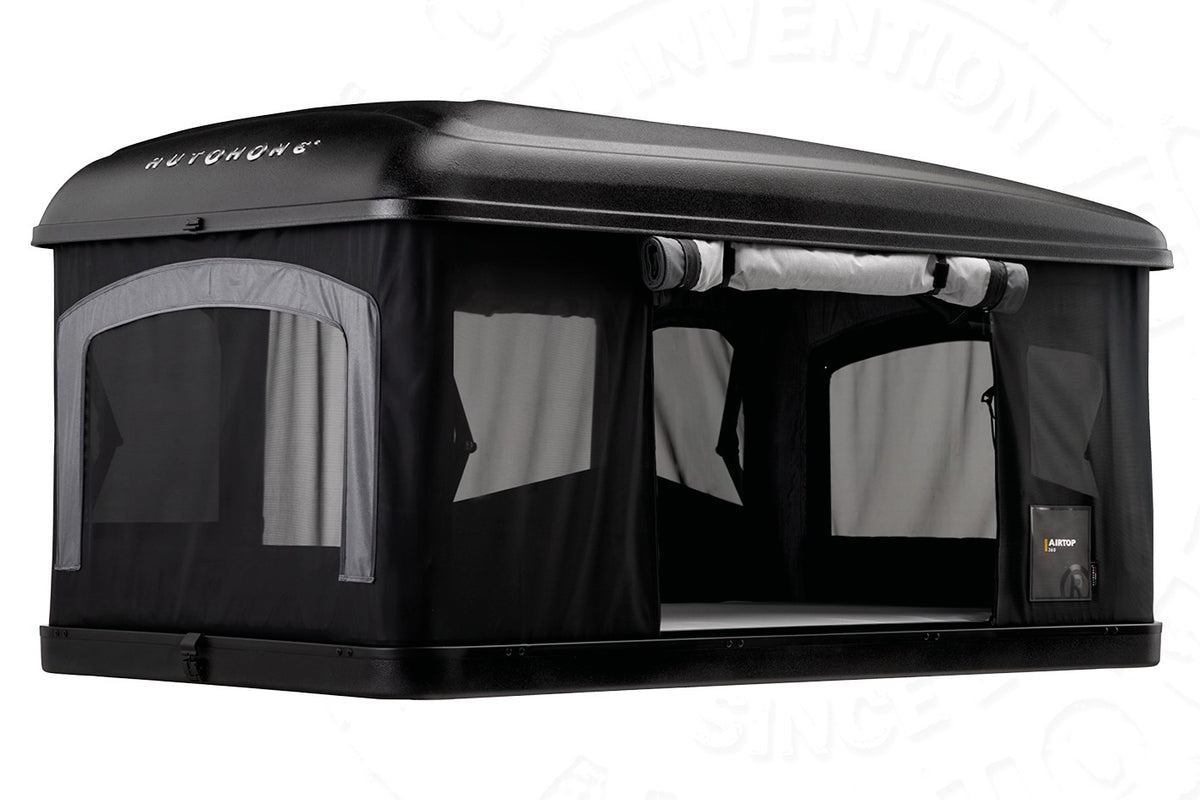 Tenda da tetto AutoHome Airtop 360, guscio Hard Face Black – tenda aperta
