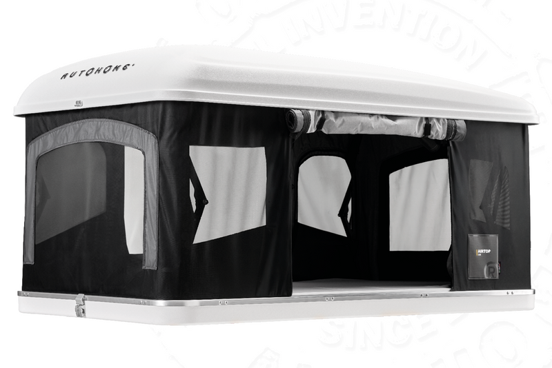 Tenda da tetto AutoHome Airtop 360, guscio Hard Face White – tenda aperta