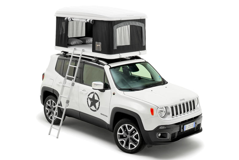 Tenda da tetto AutoHome Airtop 360, guscio Hard Face White – montata sul veicolo