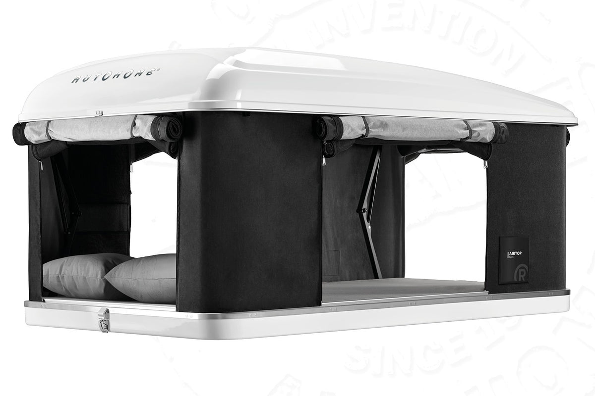 Tenda da tetto AutoHome Airtop Plus, guscio Bianco – porte finestre aperte
