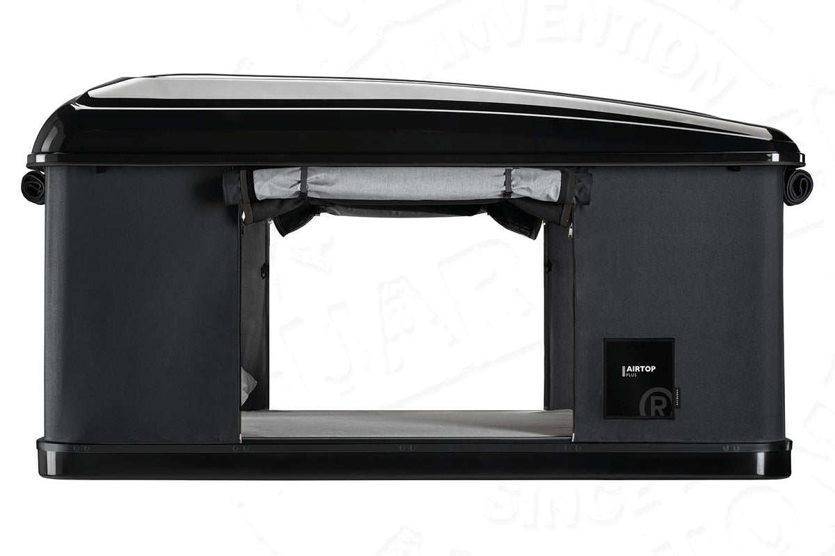 Tenda da tetto AutoHome Airtop Plus, guscio Black Storm – porta laterale aperta