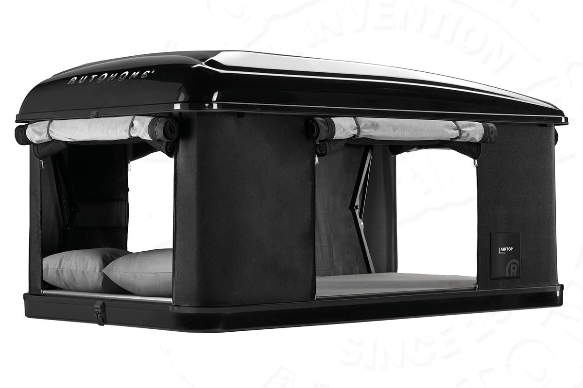 Tenda da tetto AutoHome Airtop Plus, guscio Black Storm – porte finestre aperte