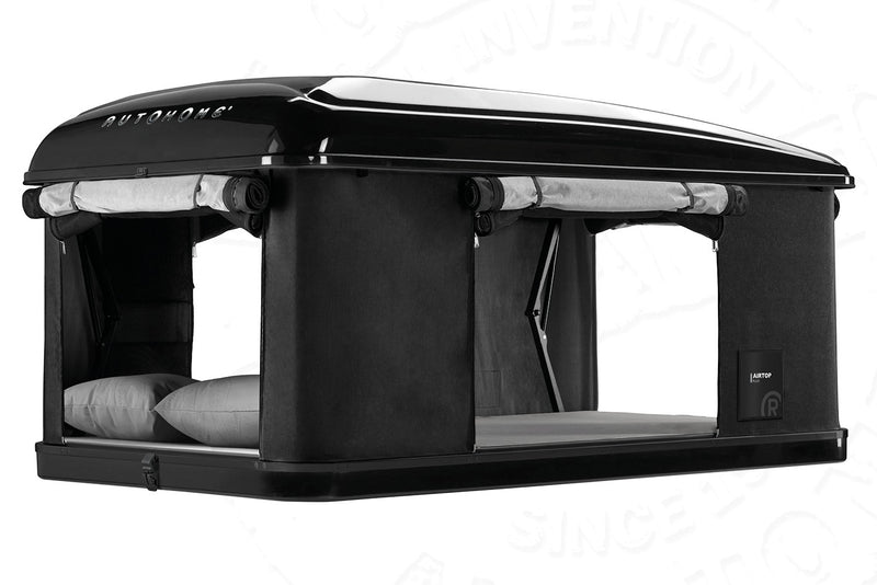 Tenda da tetto AutoHome Airtop Plus, guscio Black Storm – porte finestre aperte