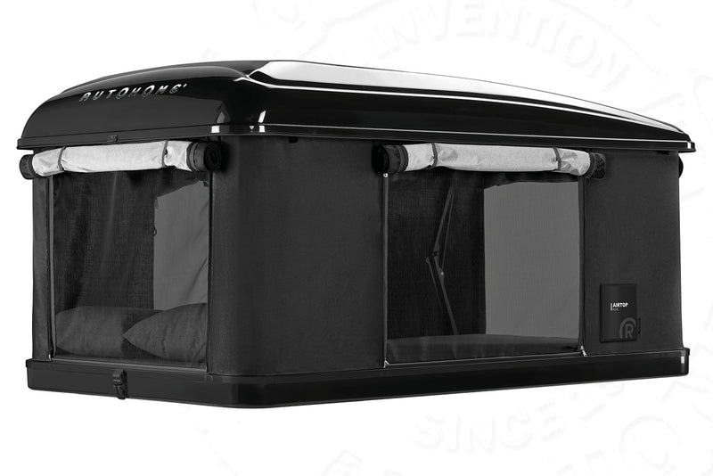 Tenda da tetto AutoHome Airtop Plus, guscio Black Storm – tenda aperta