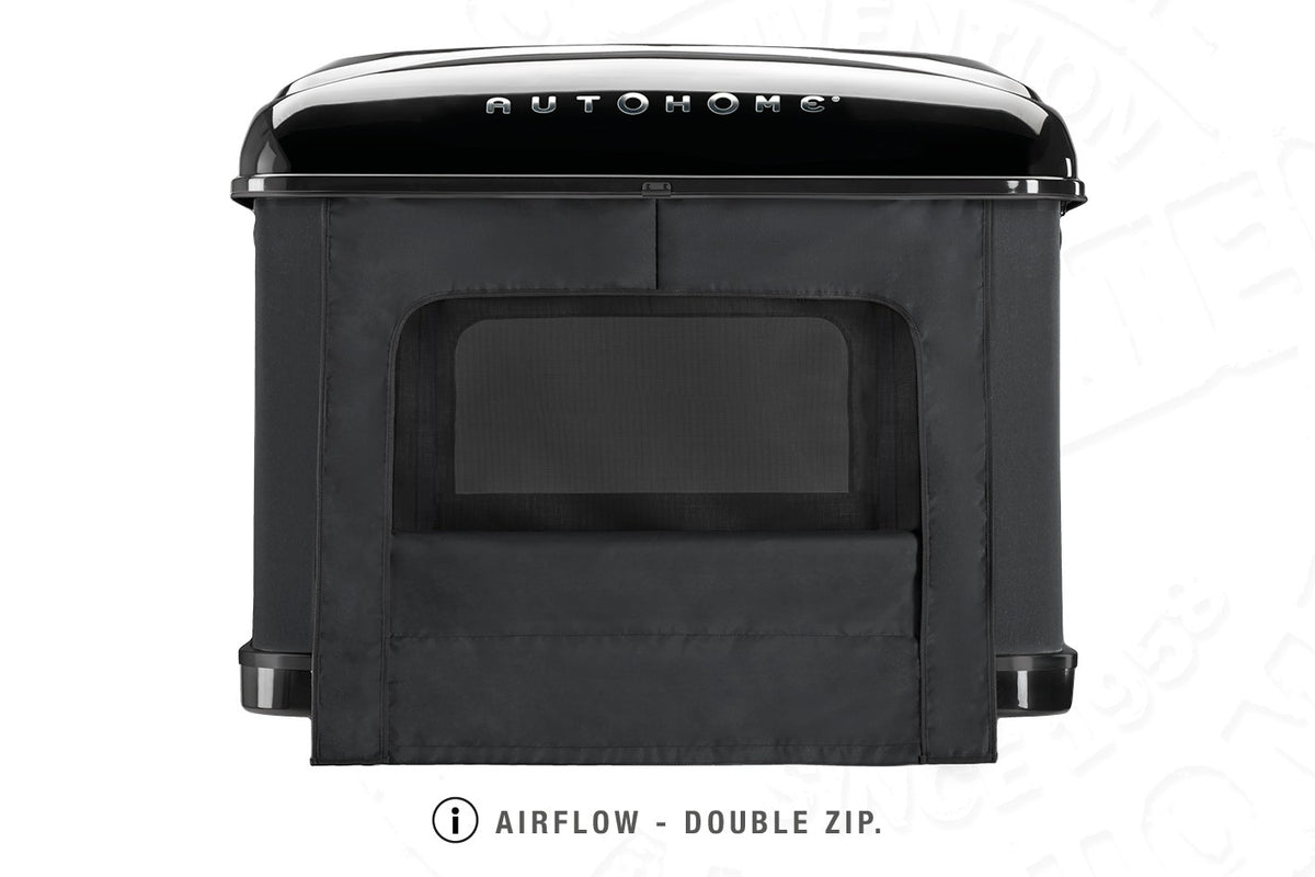 Tenda da tetto AutoHome Airtop Plus, guscio Black Storm – ventilazione con doppia zip