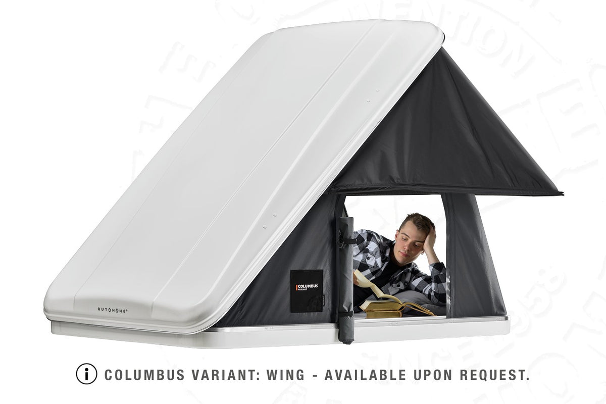 Tenda da tetto AutoHome Columbus Variant, guscio Bianco – con accessorio Wing