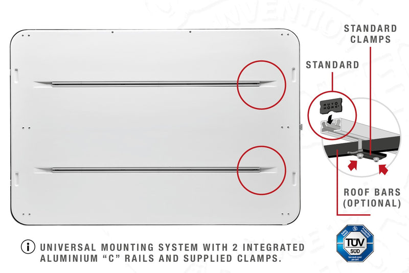 Tenda da tetto AutoHome Columbus Variant, guscio Bianco – base con guide a C e morsetti