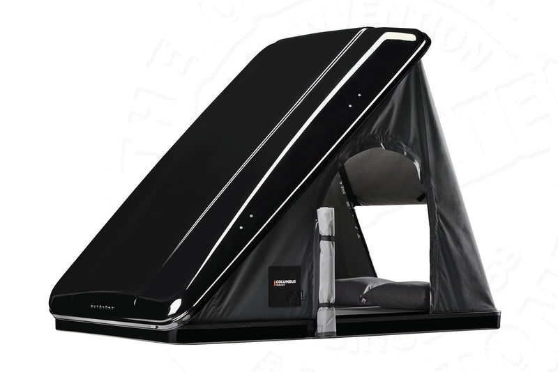 Tenda da tetto AutoHome Columbus Variant, guscio Black Storm – tenda aperta