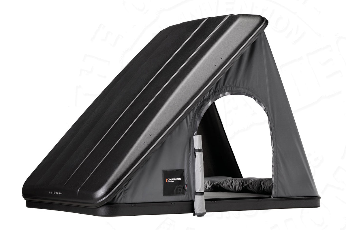 Tenda da tetto AutoHome Columbus Variant, guscio Hard Face Black – tenda aperta