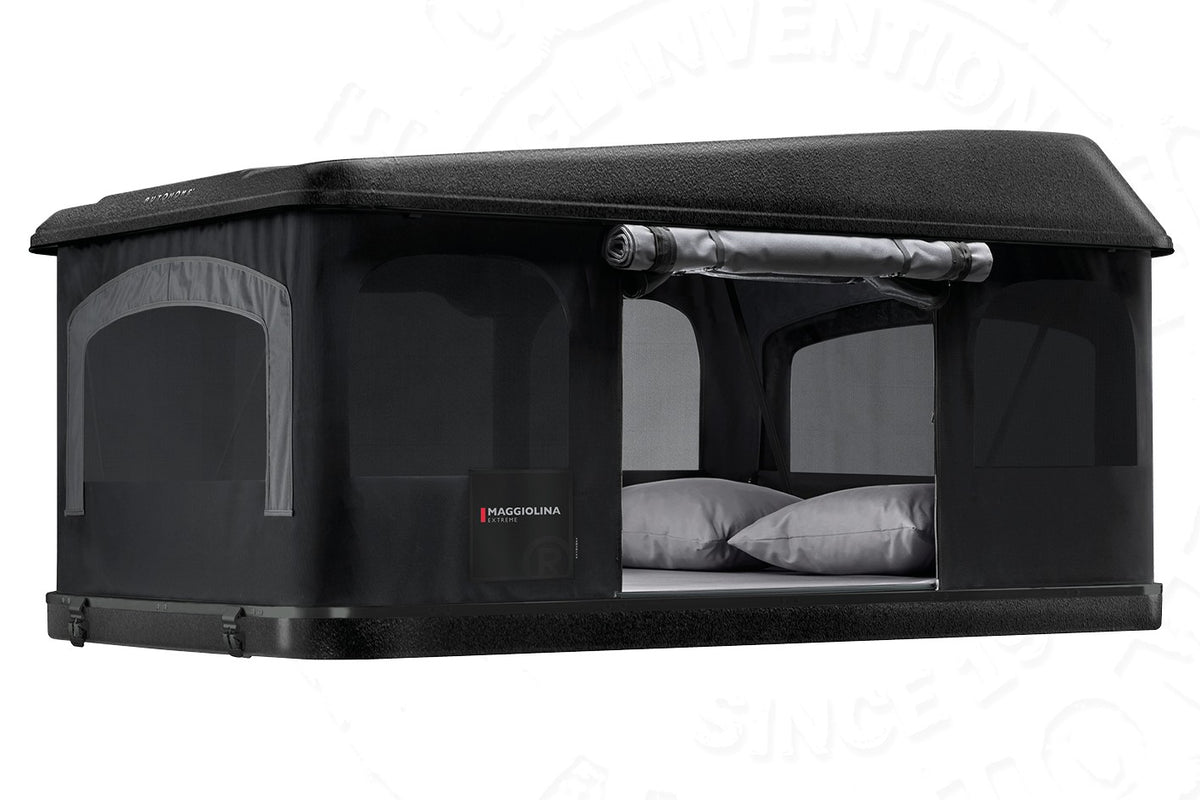 Tenda da tetto AutoHome Extreme-Cargo 360, guscio Hard Face Black – tenda aperta