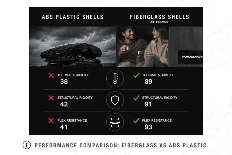 Tenda da tetto AutoHome Nomadland 3.0, tessuto Black – confronto vetroresina e ABS