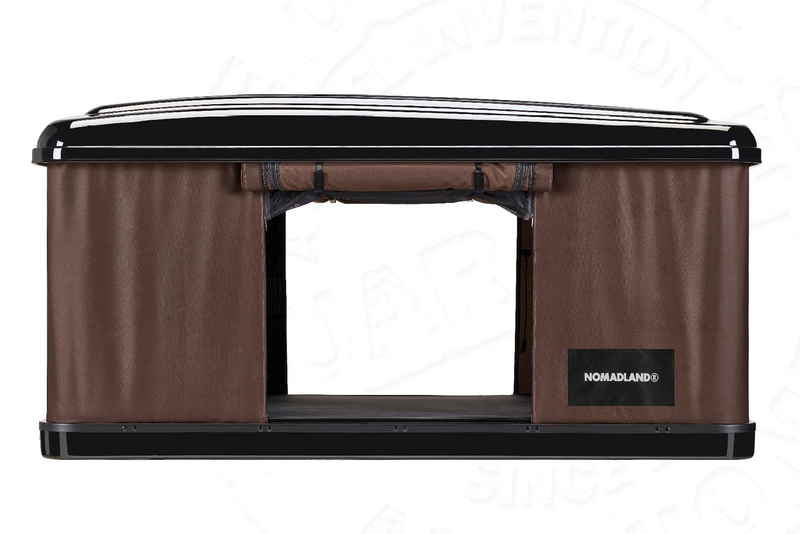 Tenda da tetto AutoHome Nomadland 3.0, tessuto Marrone – porta aperta