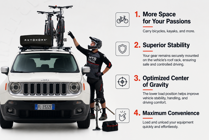 Tenda da tetto AutoHome Overcamp – spazio sul tetto per bici e kayak