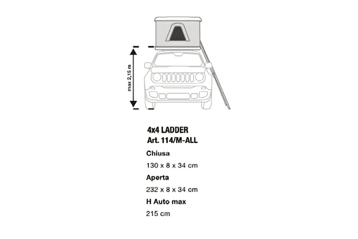 Scala AutoHome 4x4 114/M-ALL: chiusa 130 cm, aperta 232 cm, veicolo alto fino a 215 cm