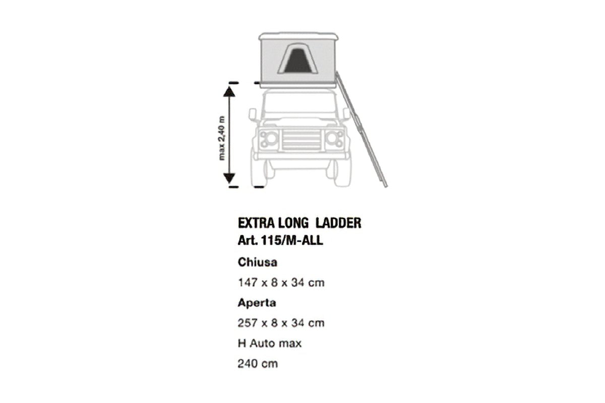 Scala AutoHome Extra Long 115/M-ALL: chiusa 147 cm, aperta 257 cm, veicolo alto fino a 240 cm