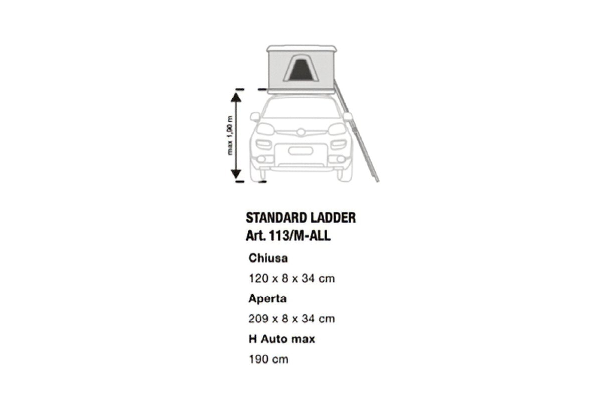 Scala AutoHome Standard 113/M-ALL: chiusa 120 cm, aperta 209 cm, veicolo alto fino a 190 cm