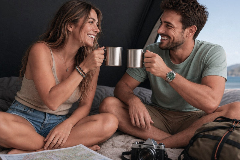 Tenda da tetto AutoHome x Land Rover, guscio Black Storm – colazione in tenda