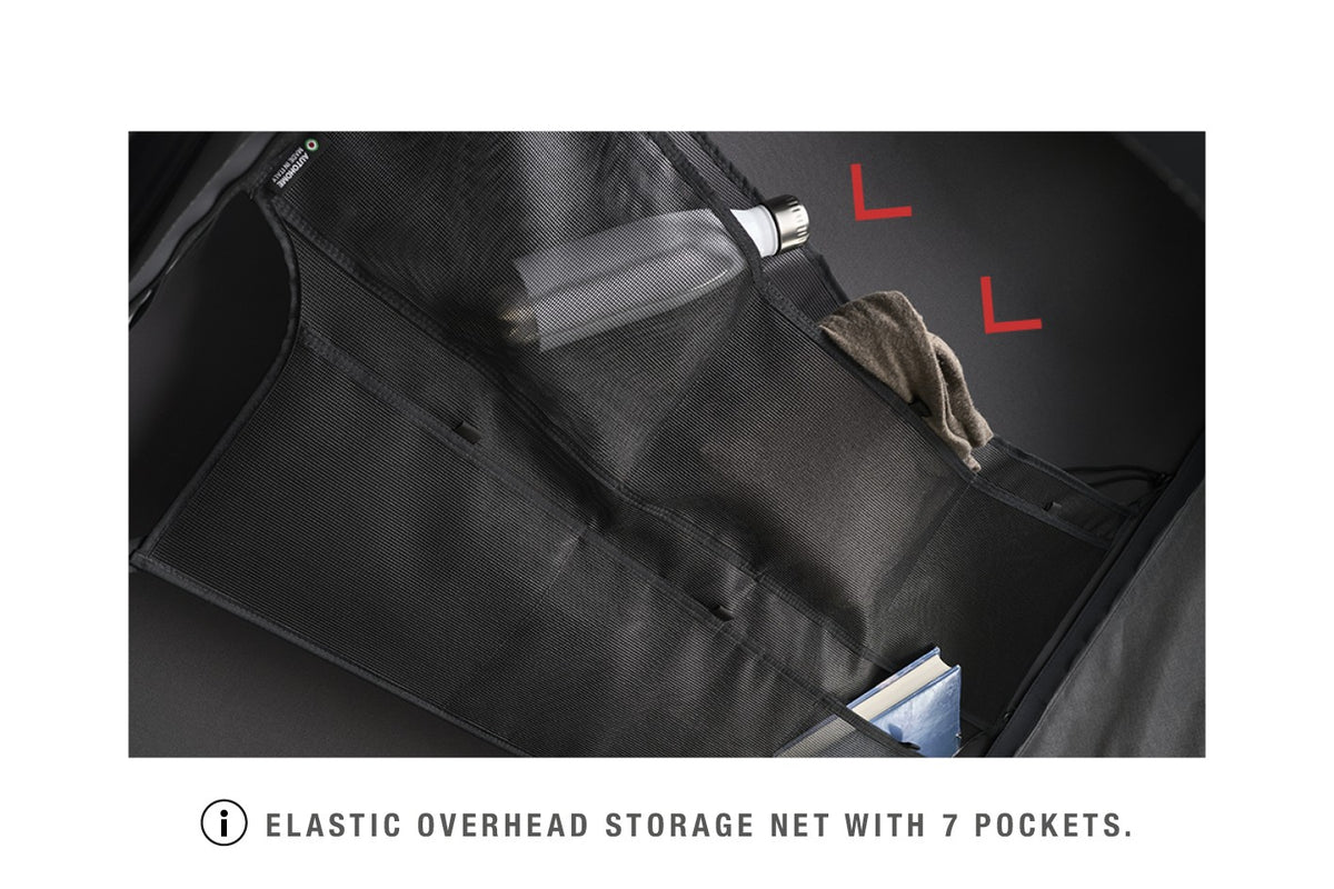 Tenda da tetto AutoHome x Land Rover, guscio Black Storm – rete portaoggetti a soffitto