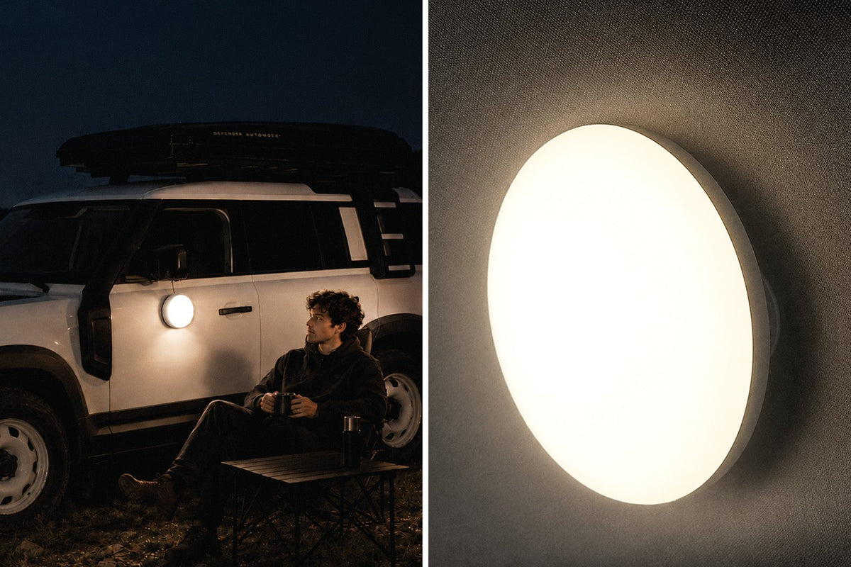 Tenda da tetto AutoHome x Land Rover, guscio Black Storm – lampada LED interna