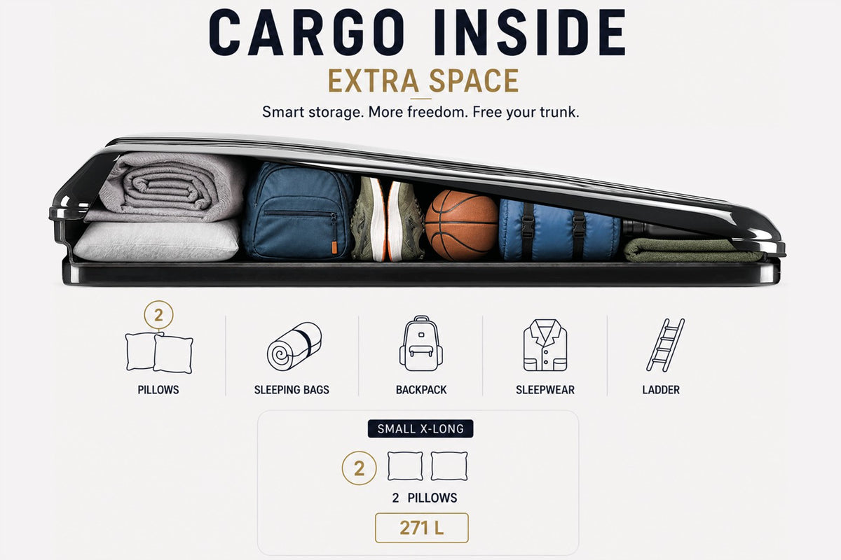 Tenda da tetto AutoHome x Land Rover, guscio Black Storm – capacità di stivaggio nel guscio
