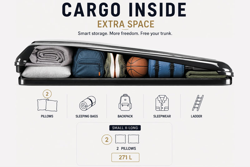 Tenda da tetto AutoHome x Land Rover, guscio Black Storm – capacità di stivaggio nel guscio