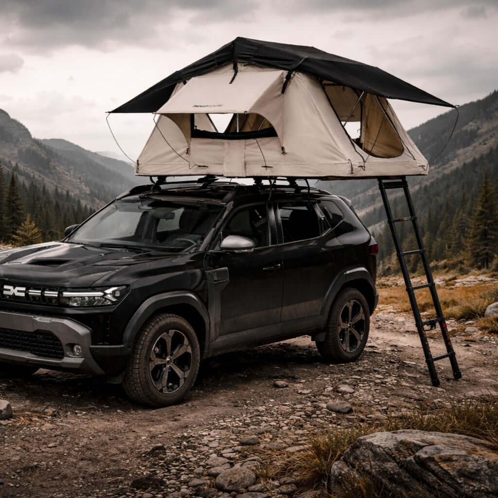 Tenda da tetto Track 130 cm aperta sul veicolo | Horntools