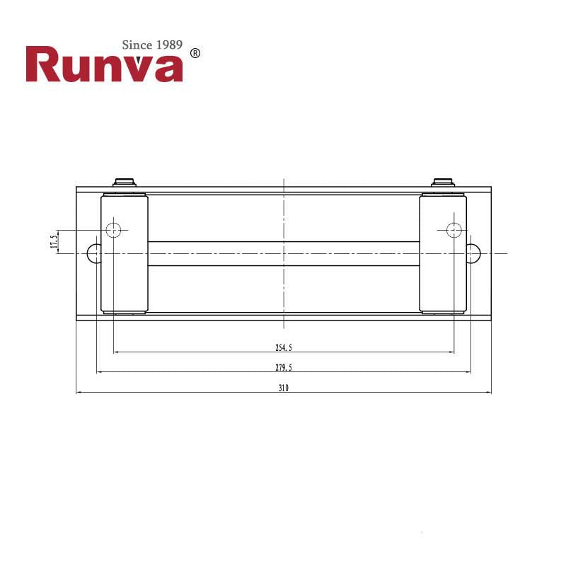 Disegno quotato Guida a rulli RUNVA SRF10000 inox per verricelli 8.000-12.000 lb con cavo in acciaio