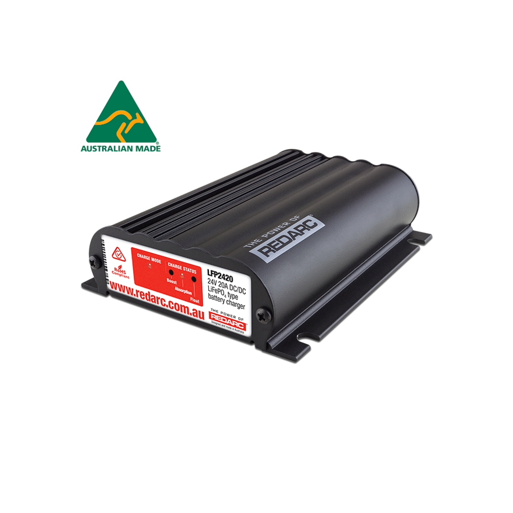 Caricatore DC-DC Redarc per batterie al litio 24 V 20 A con ingresso solare