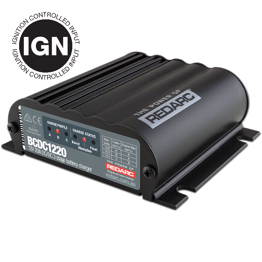 Caricatore DC-DC Redarc 12 V 20 A con ingresso accensione