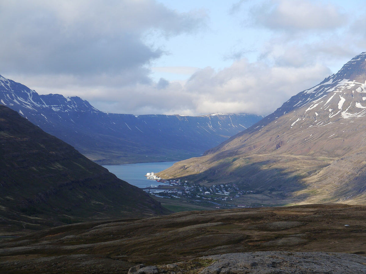 La Road 93 sul passo di Fjarðarheiði con vista sul fiordo di Seyðisfjörður tra le montagne