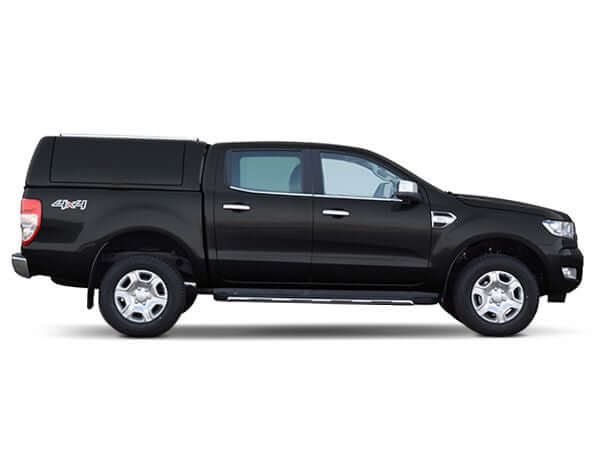 QIST Hardtop Force Pro+Fold up panels Ford Ranger DC '12-'22 on a black Ford Ranger Double Cab.