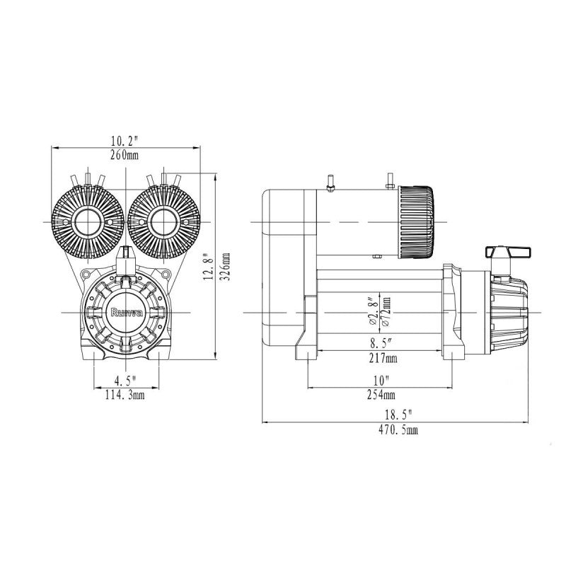 RUNVA TWIN-MOTOR ELECTRIC WINCH 10000 lb - 4535 kg - 12V CS