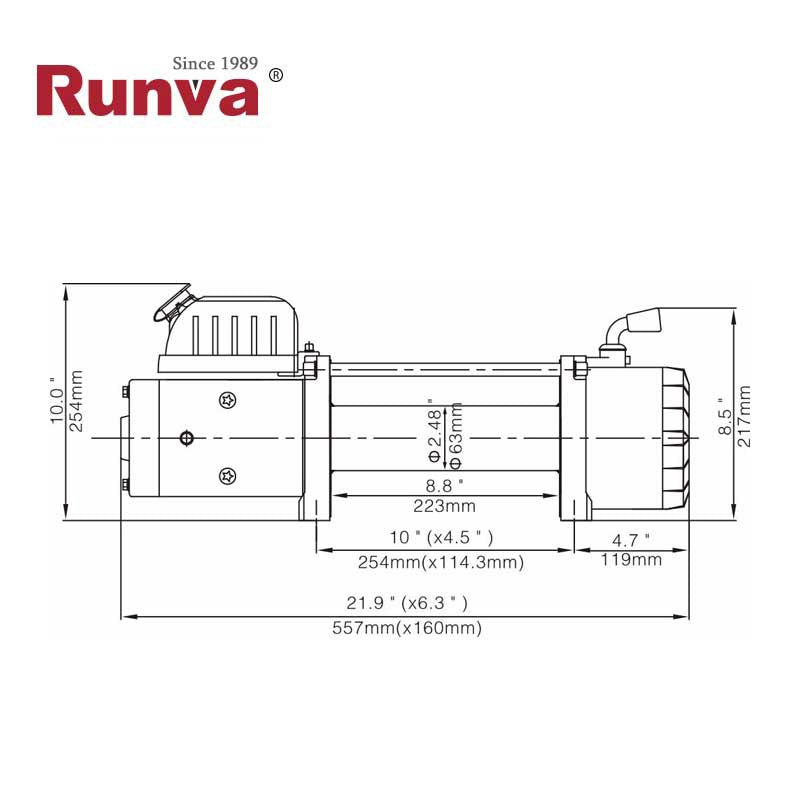 RUNVA ELECTRIC WINCH 10000 lb - 4536 kg - 24V WITH CONTROL