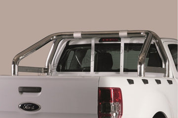 Roll Bar con scritta traforata Ford Ranger Double Cab 2019–2022 Inox lucido Ø76 mm (RLSS/K/2295/IX)