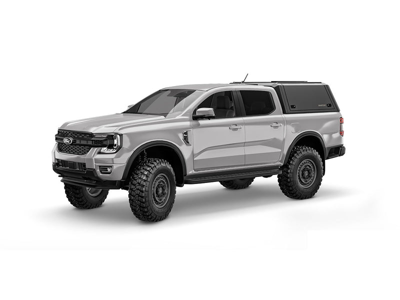 Hard top RSI SmartCap EVOd Defender per Ford Ranger 2023+ Double Cab, vista anteriore 3/4 su sfondo bianco